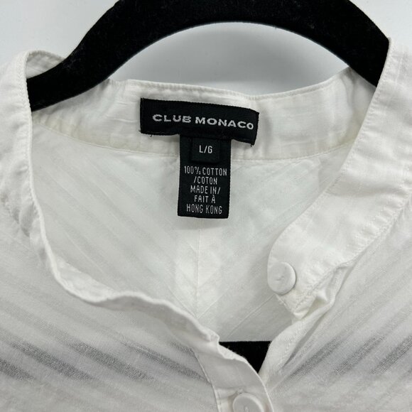 CLUB MONACO White Striped Semi Sheer Cotton Lightweight Button Up Blouse Large - Picture 3 of 5